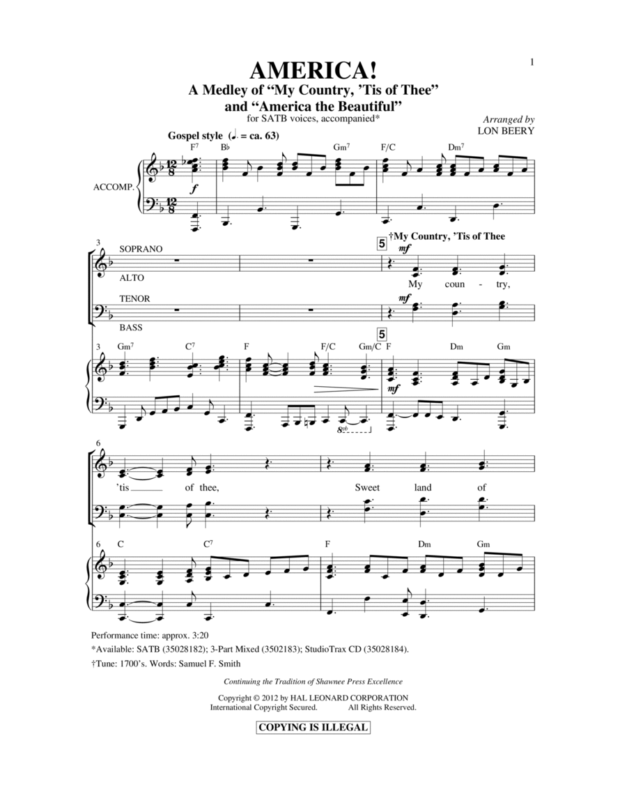 America! (Medley) 4-Part scores gallery preview page 1