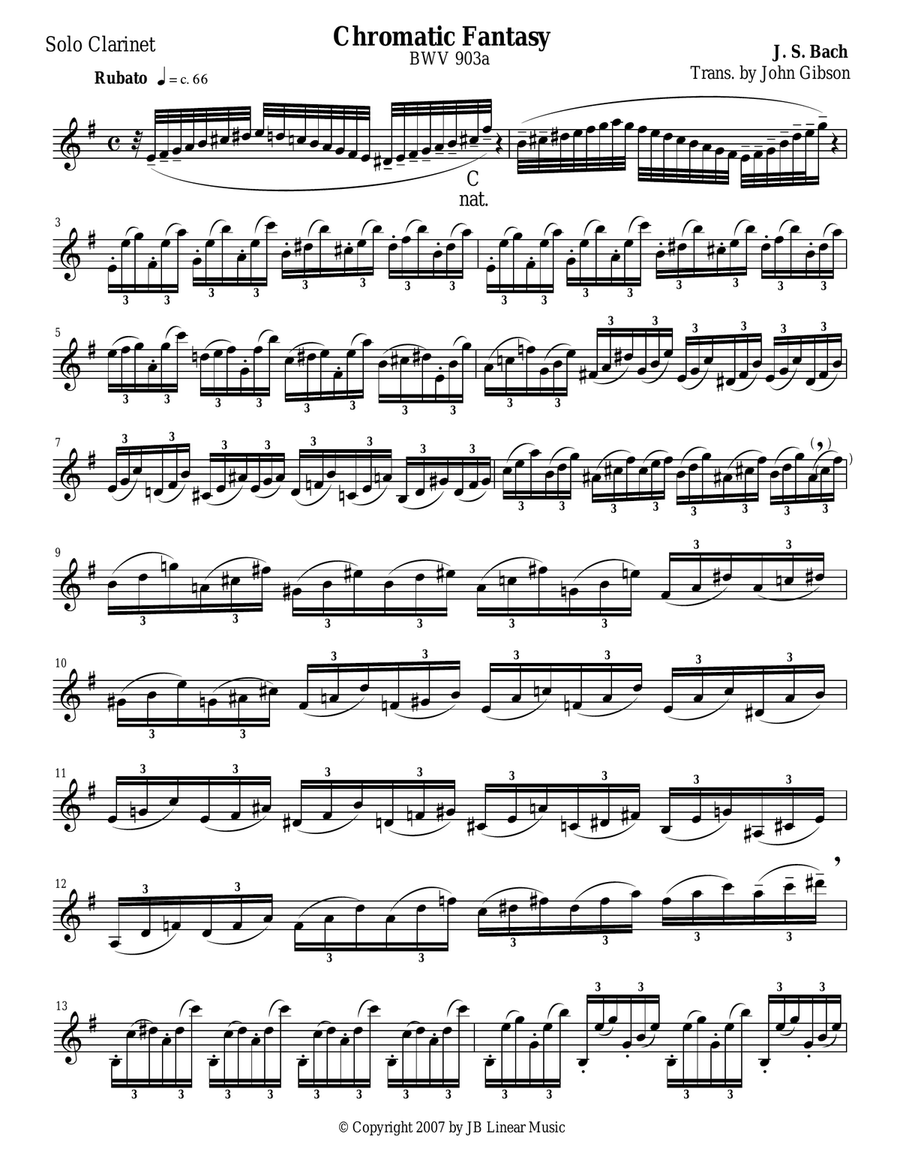 J. S. Bach - Chromatic Fantasy for Unaccompanied Clarinet Clarinet Solo scores gallery preview page 2