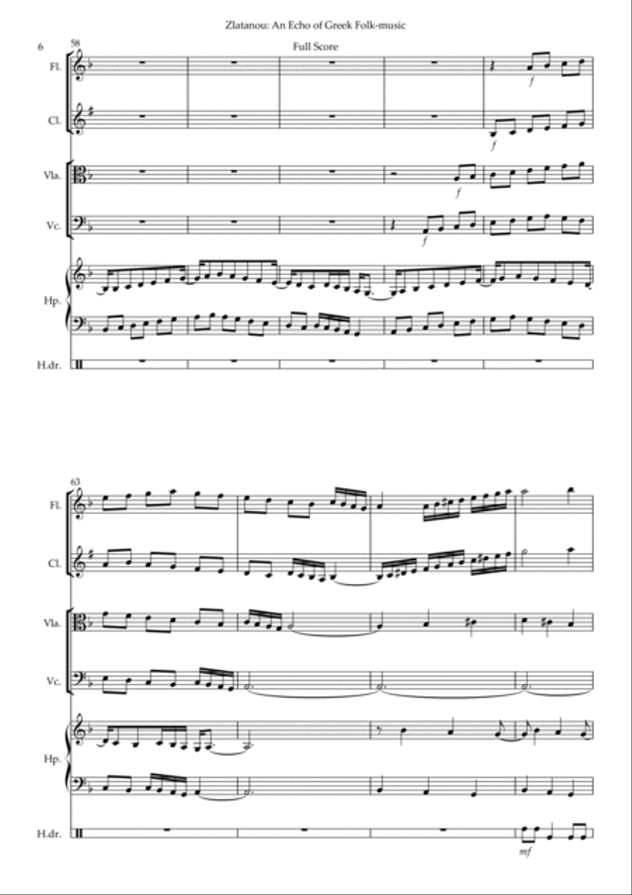 AN ECHO OF GREEK FOLK MUSIC, for chamber ens. Version 1 School and Community scores gallery preview page 6