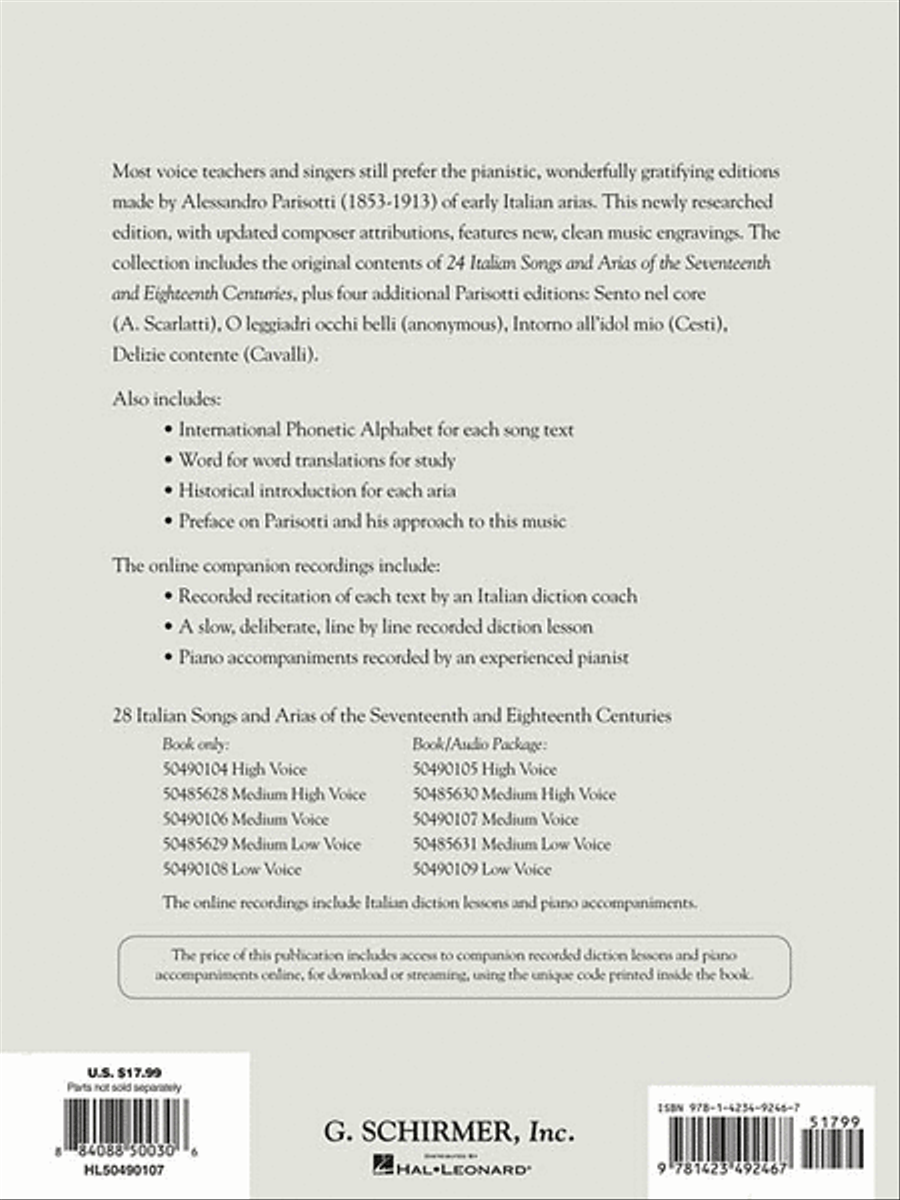 28 Italian Songs & Arias of the 17th & 18th Centuries Medium Voice scores gallery preview page 2