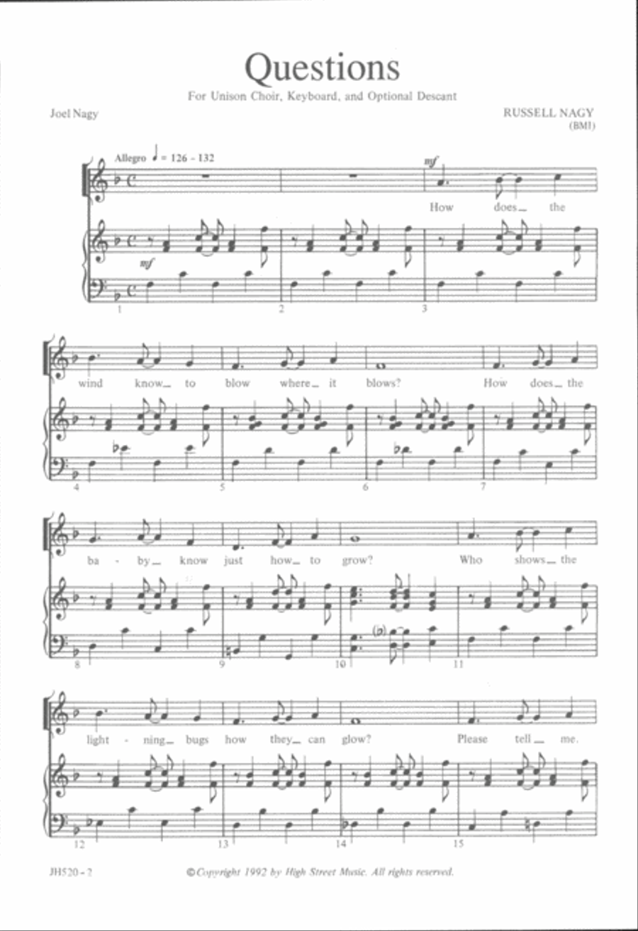 Questions - Nagy Unison Choir scores gallery preview page 2