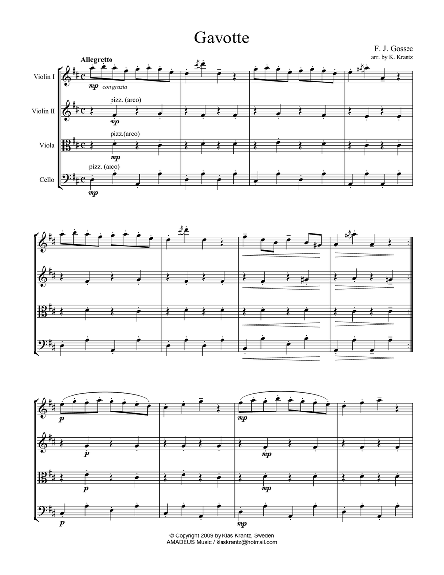 Gavotte by Gossec easy string quartet String Quartet scores gallery preview page 2