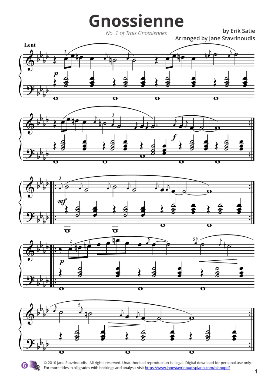 Gnossienne No. 1 from Trois Gnossiennes Piano Method scores gallery preview page 1