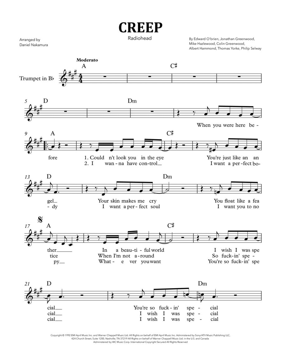 Creep Piano scores gallery preview page 1