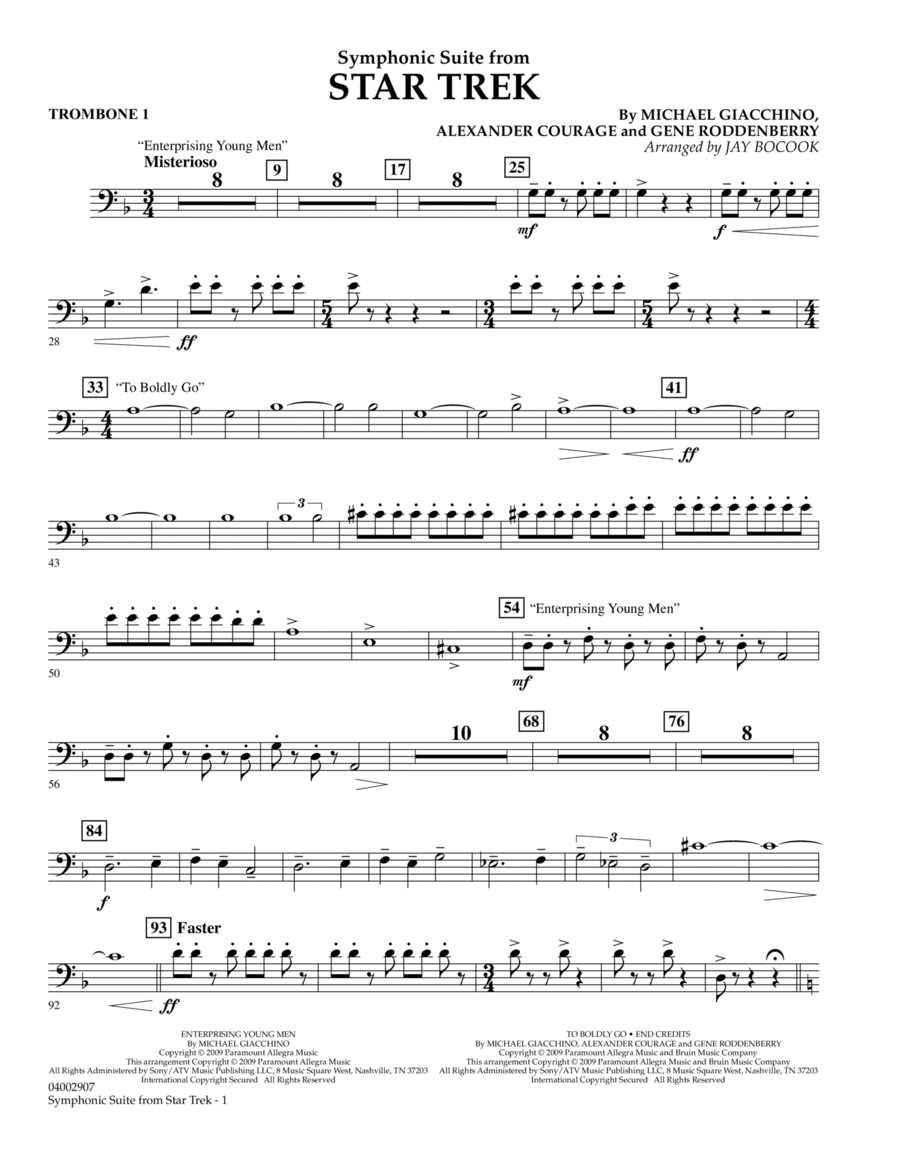Symphonic Suite from Star Trek - Trombone 1 Trombone scores gallery preview page 1