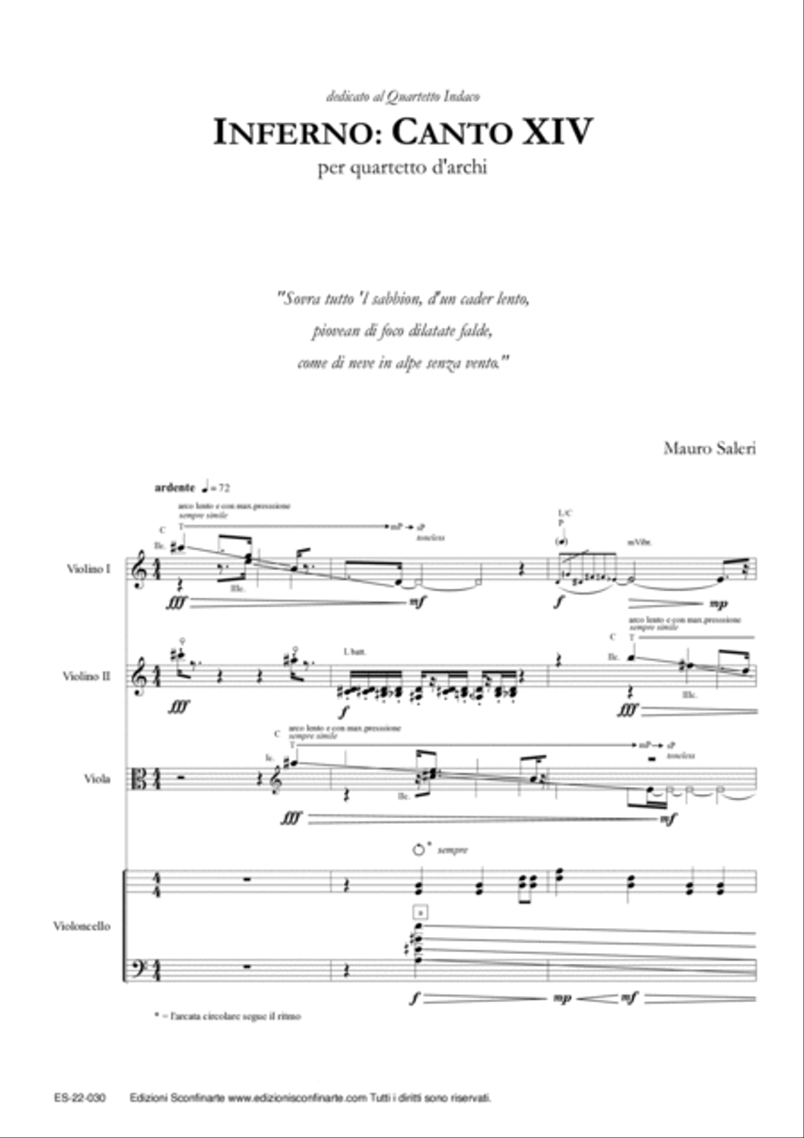 Mauro Saleri: INFERNO CANTO XIV (ES-22-030) String Quartet scores gallery preview page 5