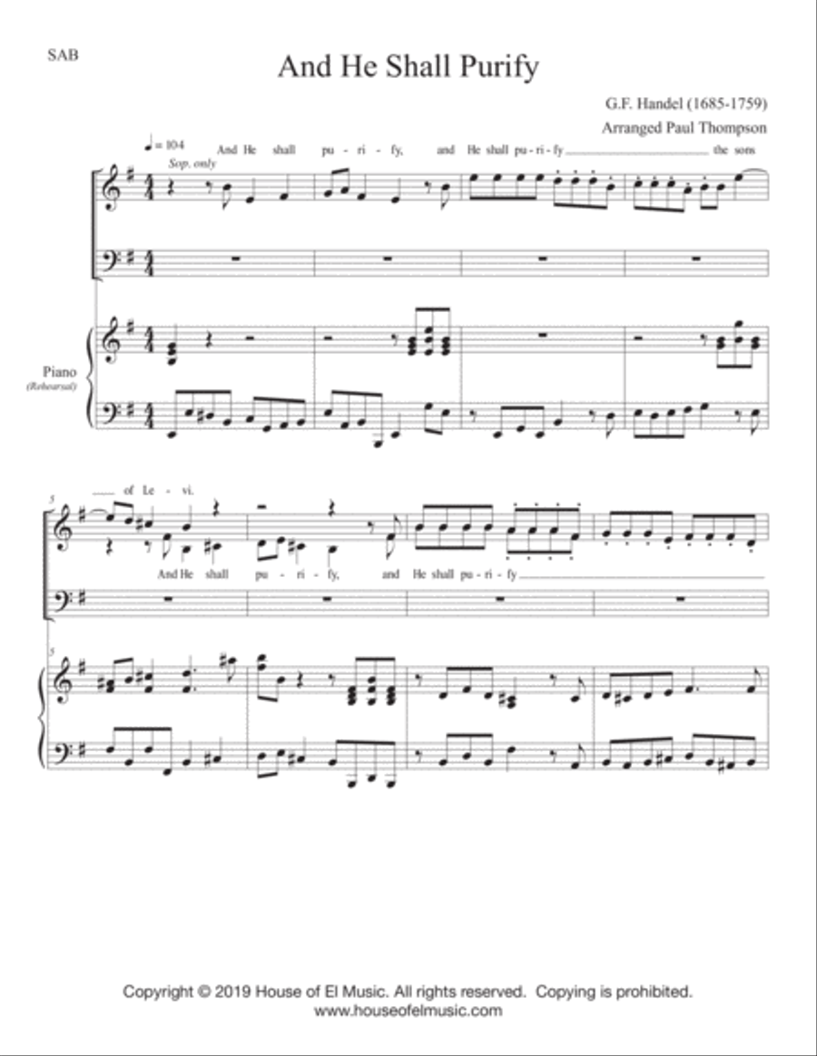 And He Shall Purify - The Messiah for Young Voices (SAB) 3-Part scores gallery preview page 1