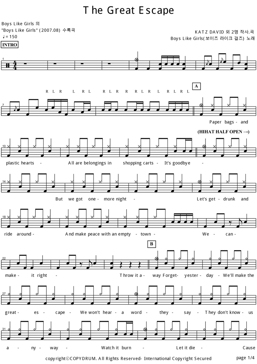 The Great Escape Drum Set scores gallery preview page 1