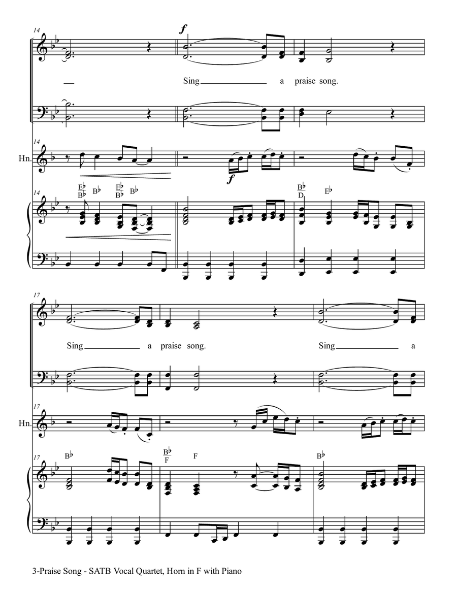 PRAISE SONG (SATB Vocal Quartet with Horn in F & Piano) 4-Part scores gallery preview page 4