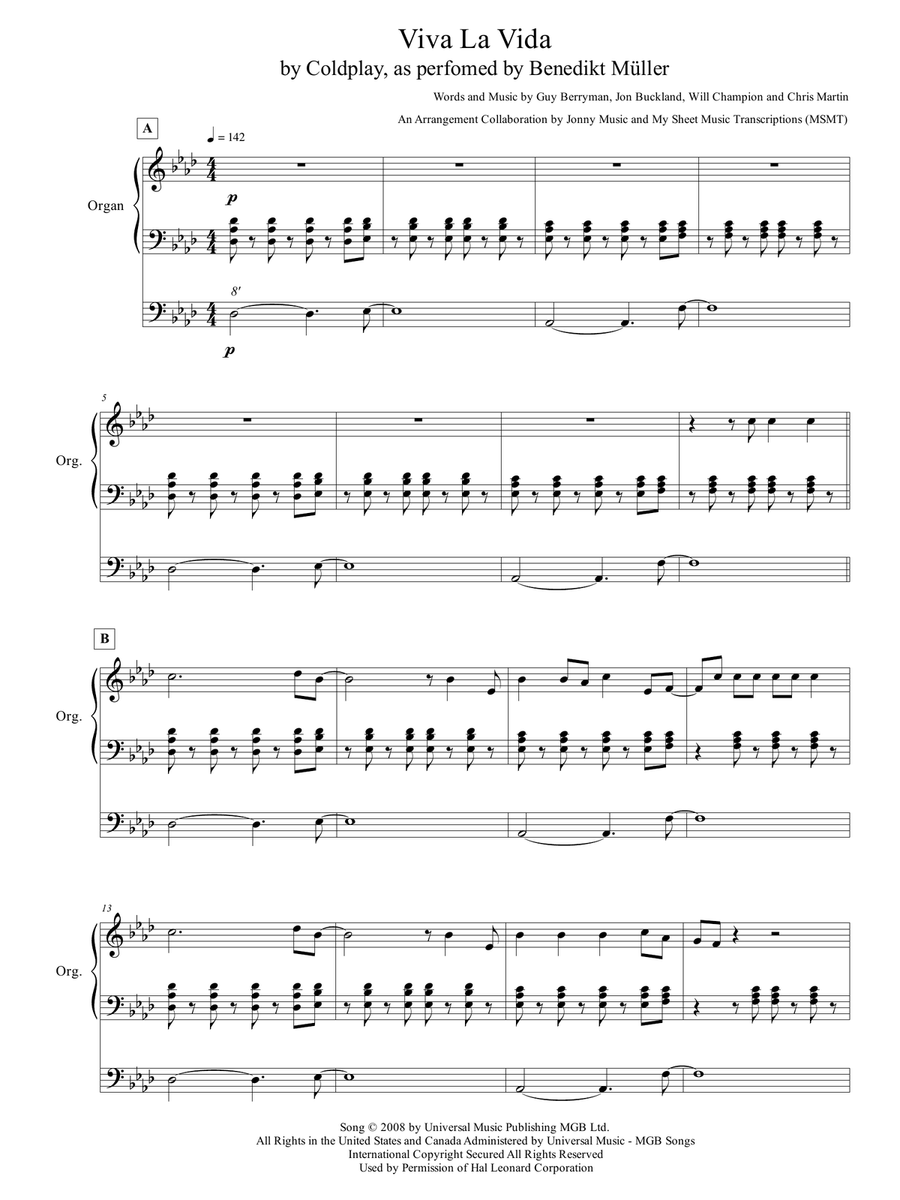 Viva La Vida Organ Solo scores gallery preview page 2