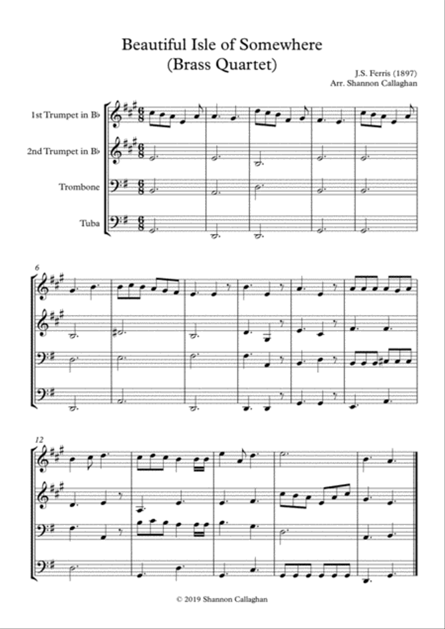 Beautiful Isle of Somewhere - Brass Quartet Brass Quartet scores gallery preview page 1