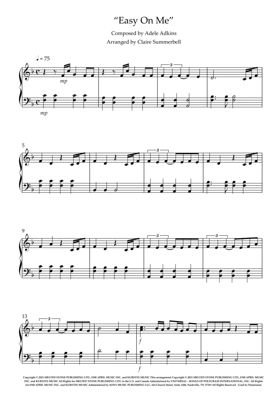 Easy On Me Easy Piano scores gallery preview page 1