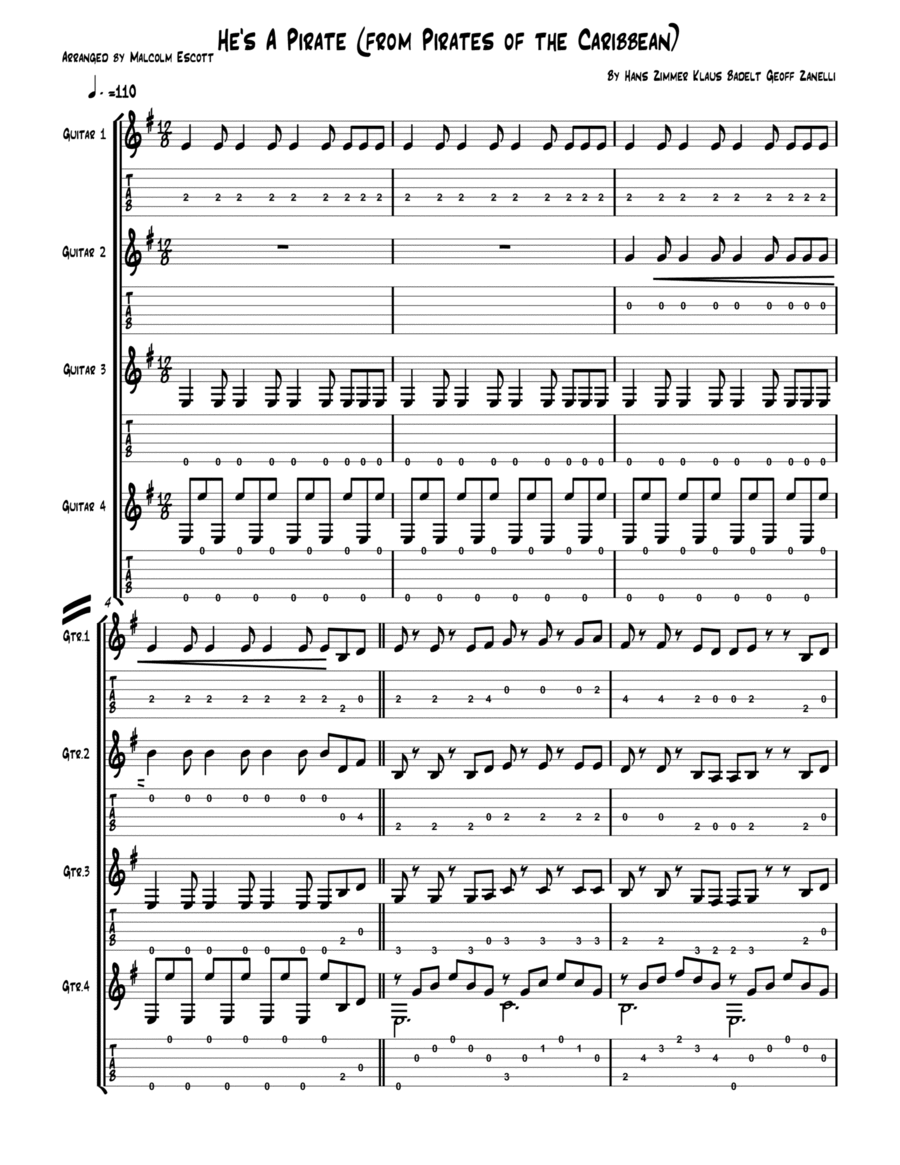 He's A Pirate Guitar Tablature scores gallery preview page 1
