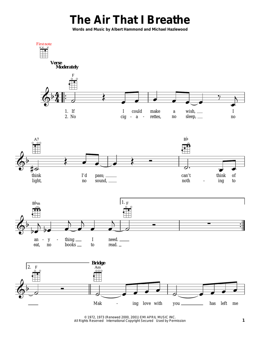 The Air That I Breathe Ukulele scores gallery preview page 1