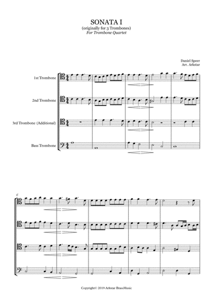 Speer: Sonata I for 3 Trombones of Two Sonatas, Trombone Quartet Arrangement image number null