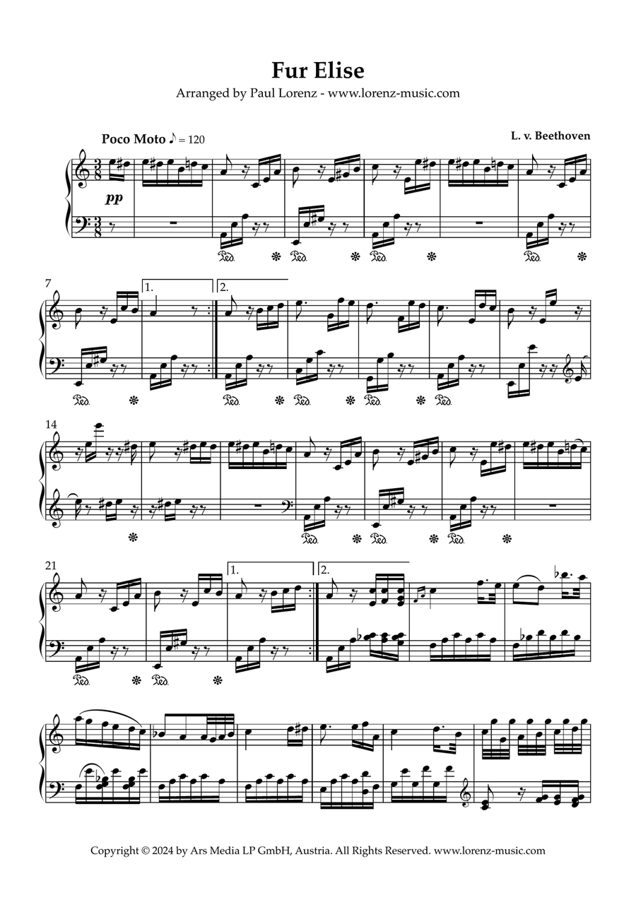 Fur Elise Easy Piano scores gallery preview page 1