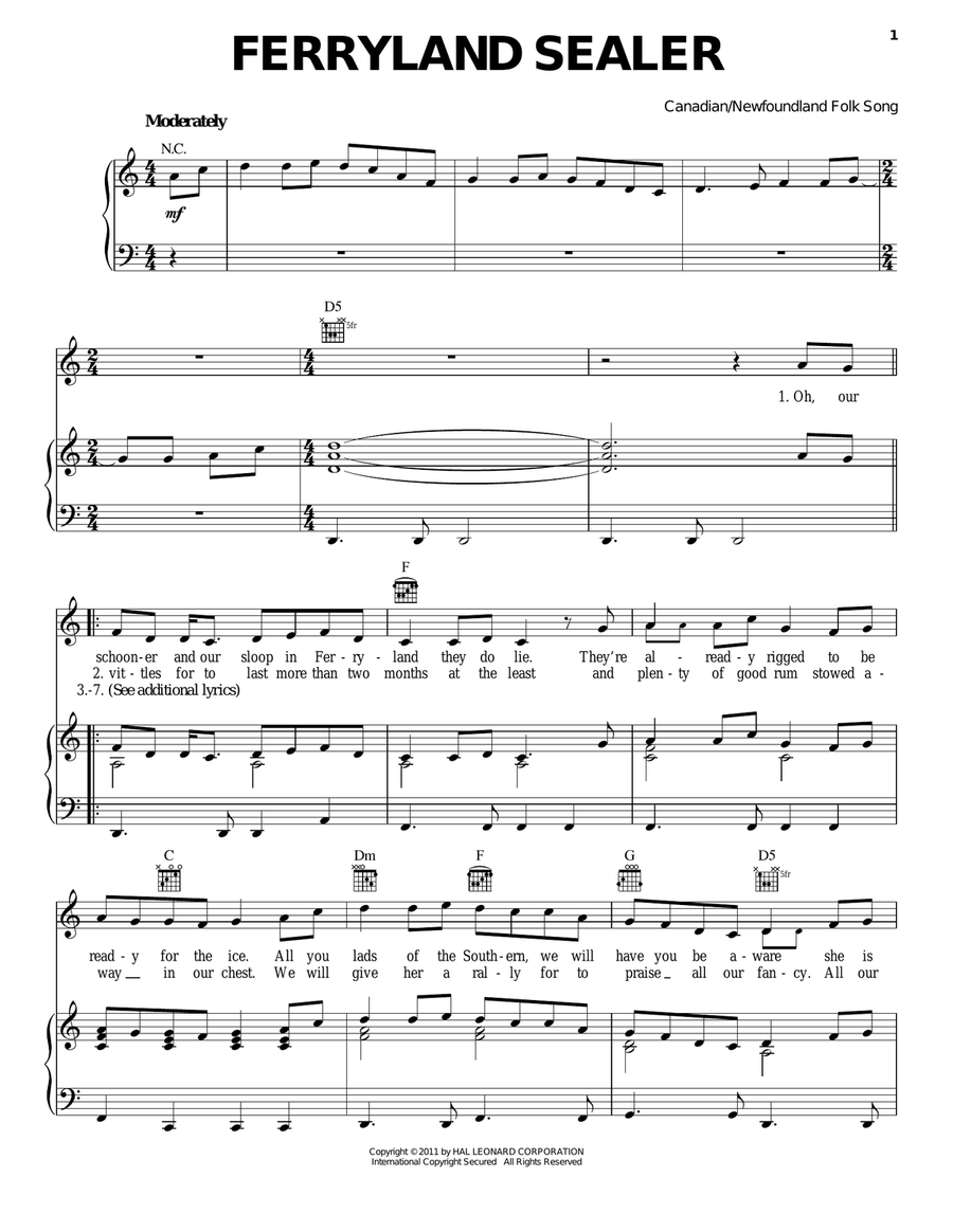 Ferryland Sealer Piano, Vocal, Guitar scores gallery preview page 1