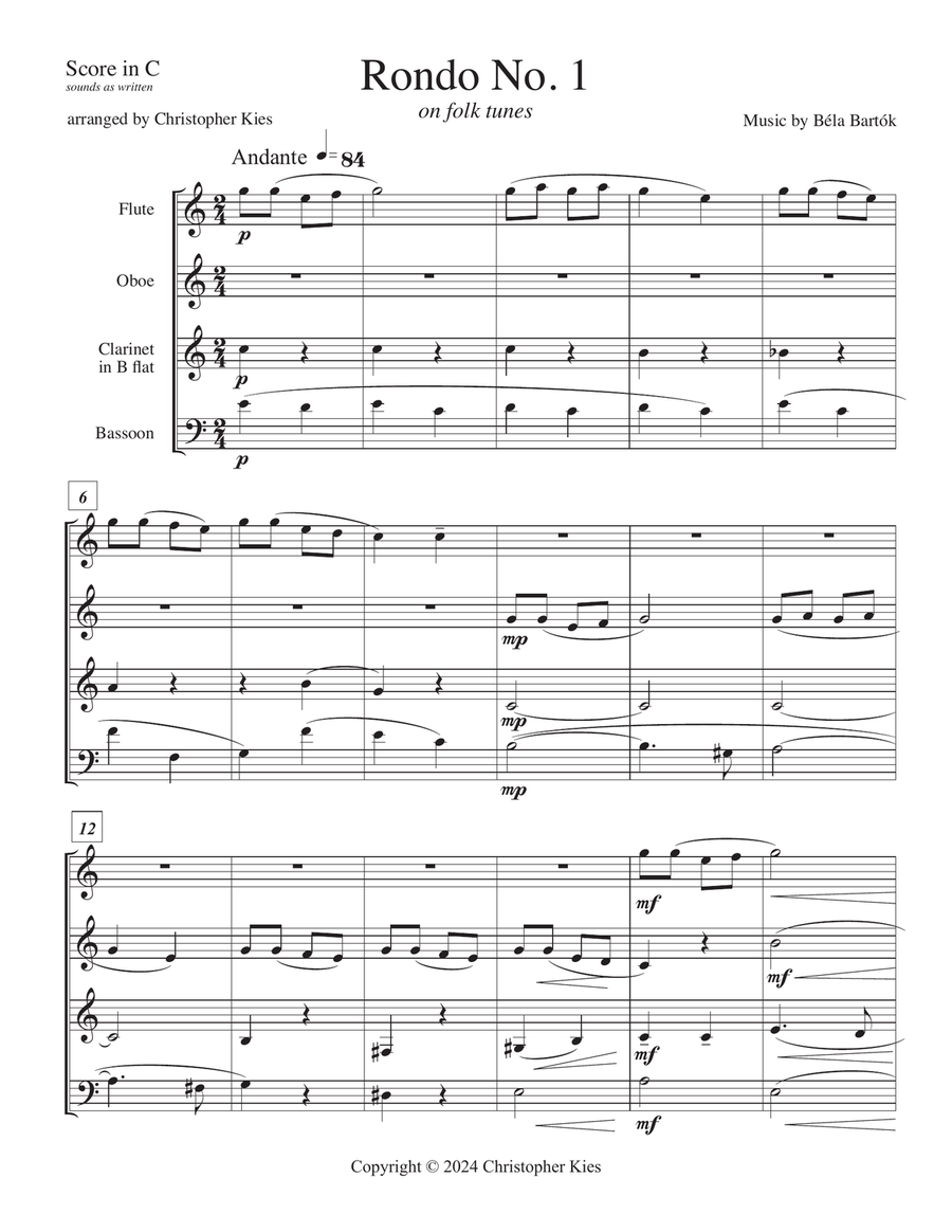 Rondo No. 1 from Three Rondos on folk tunes Woodwind Quartet scores gallery preview page 3