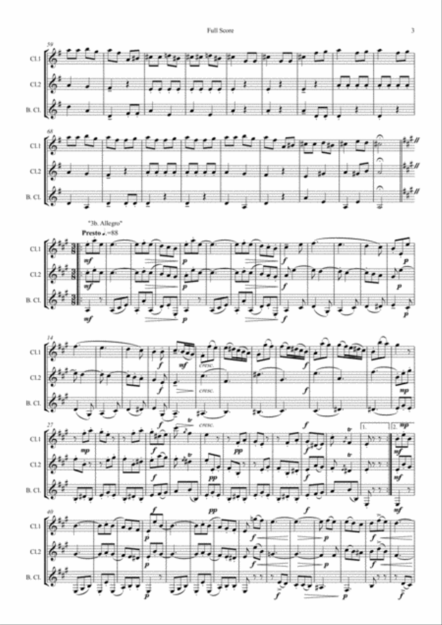 Gallo: 3 movts. from 2 Trio Sonatas (Pulcinella Suite Mvt.III Scherzino) - clarinet trio Clarinet Trio scores gallery preview page 3