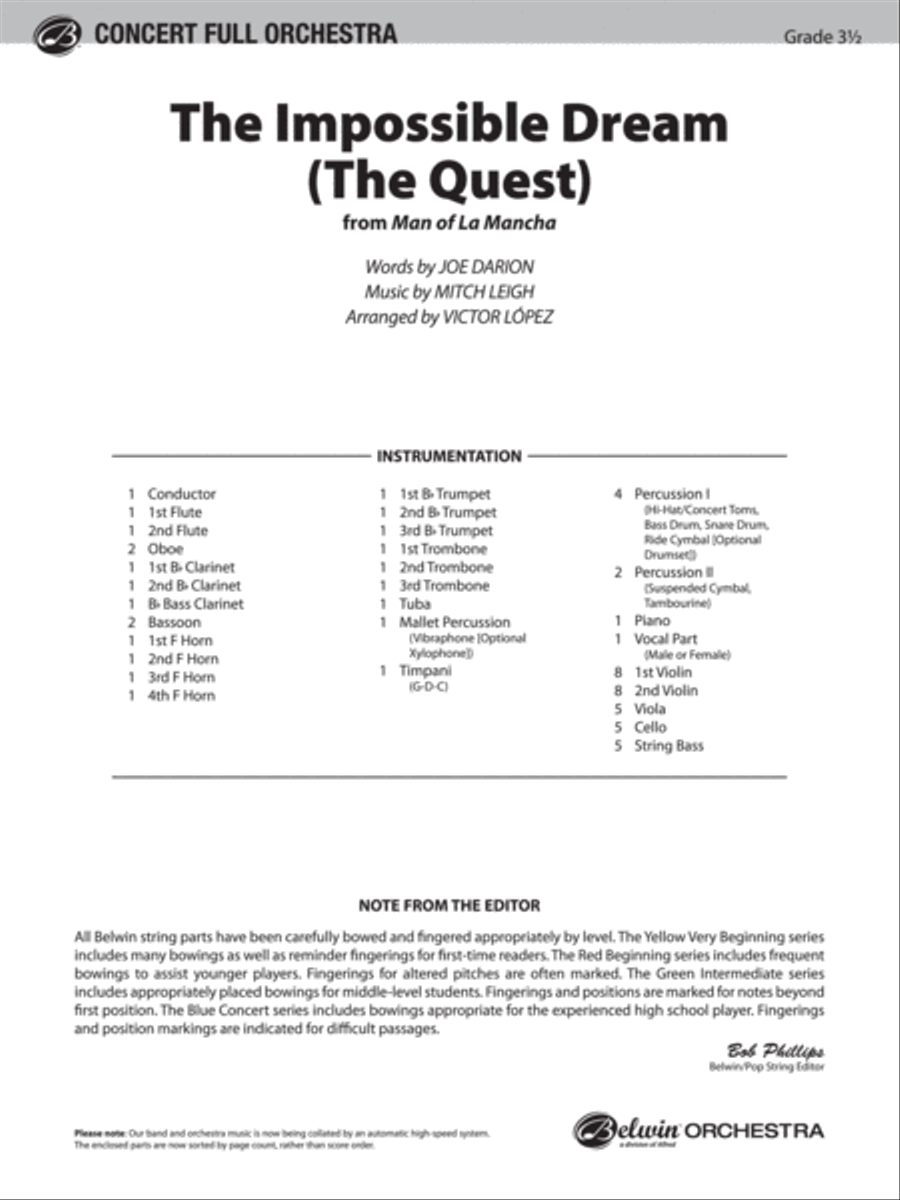 The Impossible Dream (from Man of La Mancha): Score Full Orchestra scores gallery preview page 1
