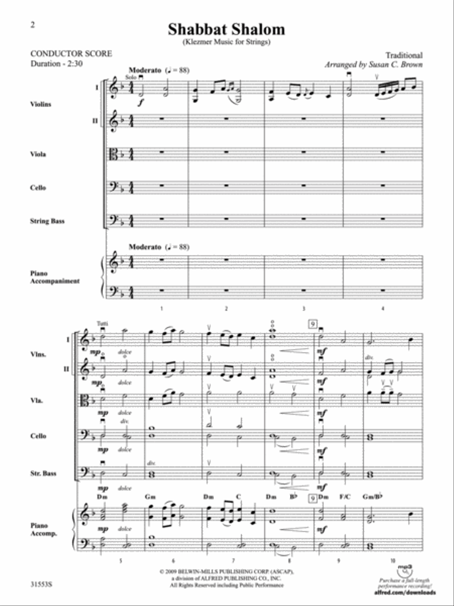 Shabbat Shalom Shabbat Shalom String Orchestra scores gallery preview page 2