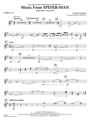 Book cover for Music from Spider-Man (arr. John Wasson) - F Horn 1 & 2
