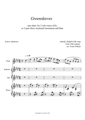 Book cover for Greensleeves, for SA, piano and flute, F minor