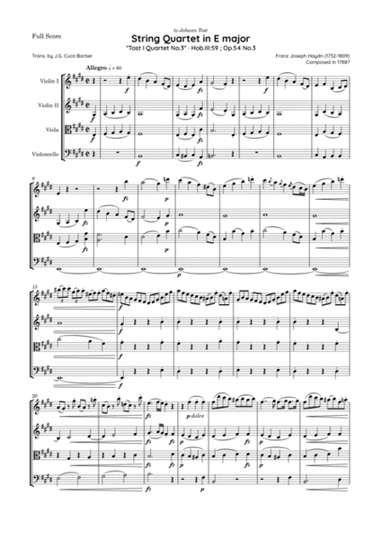 Haydn - String Quartet in E major, Hob.III:59 ; Op.54 No.3"Tost I, Quartet No.3"