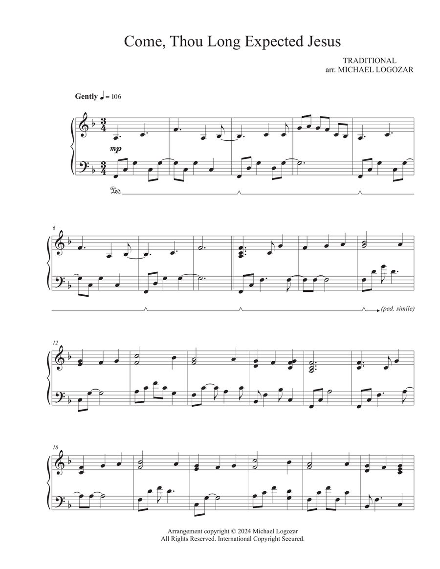 Come Thou Long Expected Jesus Piano Solo scores gallery preview page 1