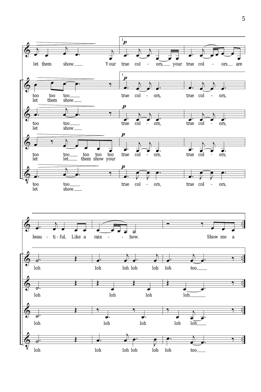 True Colors (arr. Deke Sharon) SSA scores gallery preview page 4