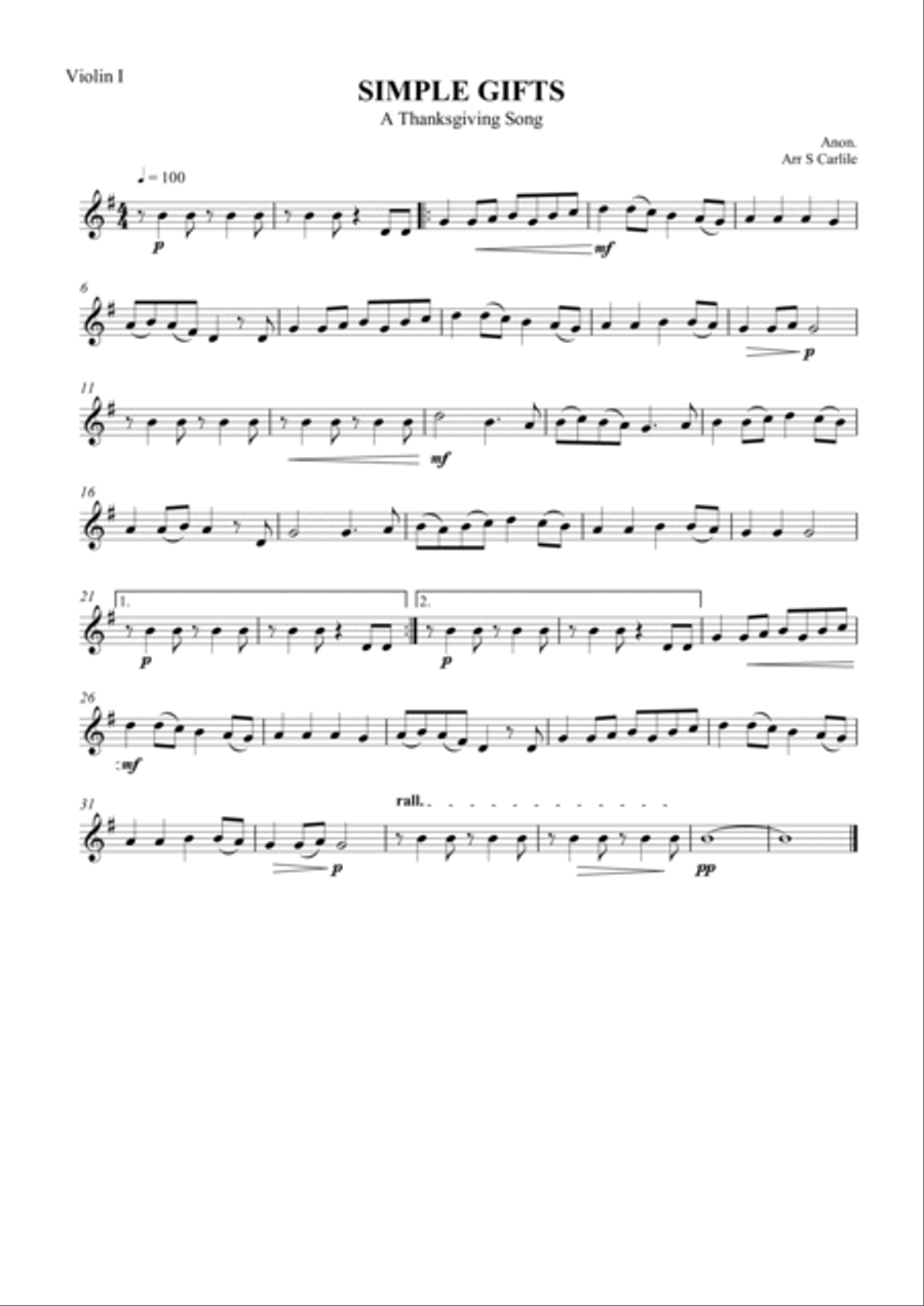 Simple Gifts (A Thanksgiving Song) String Quartet scores gallery preview page 3