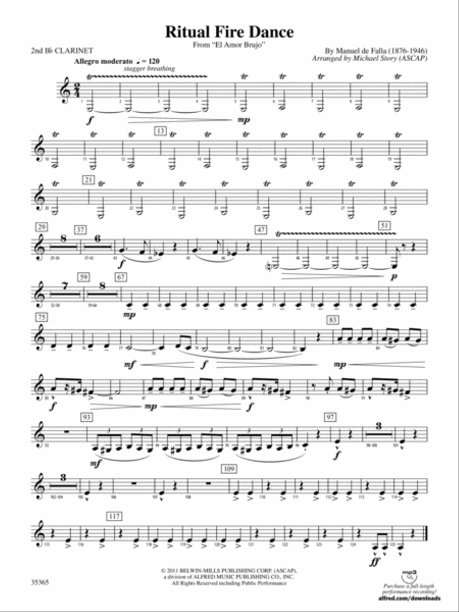 Ritual Fire Dance (From El Amor Brujo): 2nd B-flat Clarinet Concert Band scores gallery preview page 1