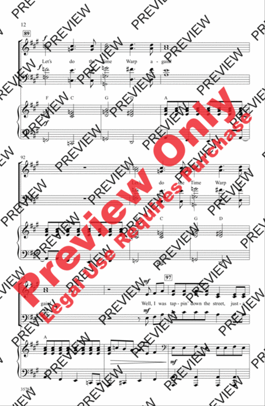 The Time Warp (from The Rocky Horror Picture Show) 4-Part scores gallery preview page 12