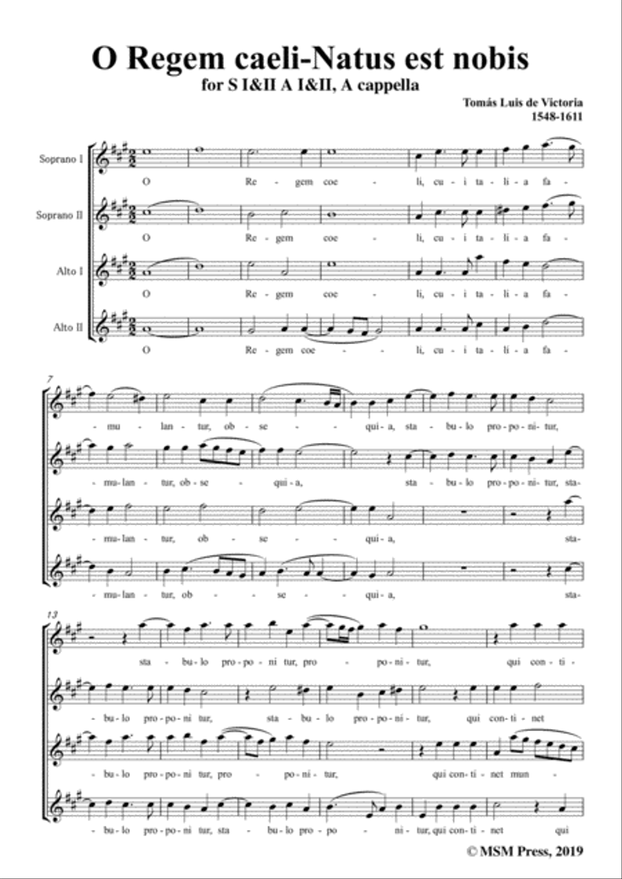 Victoria-O Regem caeli-Natus est nobis,in A Major,for SI&II AI&II,A cappella SA scores gallery preview page 3