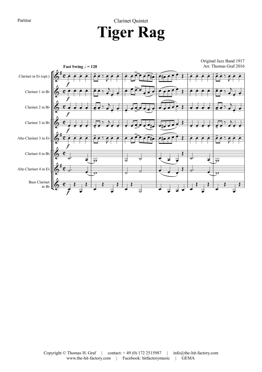Tiger Rag - Jazz Classic - Clarinet Quintet Clarinet Quintet scores gallery preview page 1