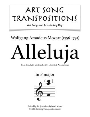 Book cover for MOZART: Alleluja, K. 165 (transposed to F major)