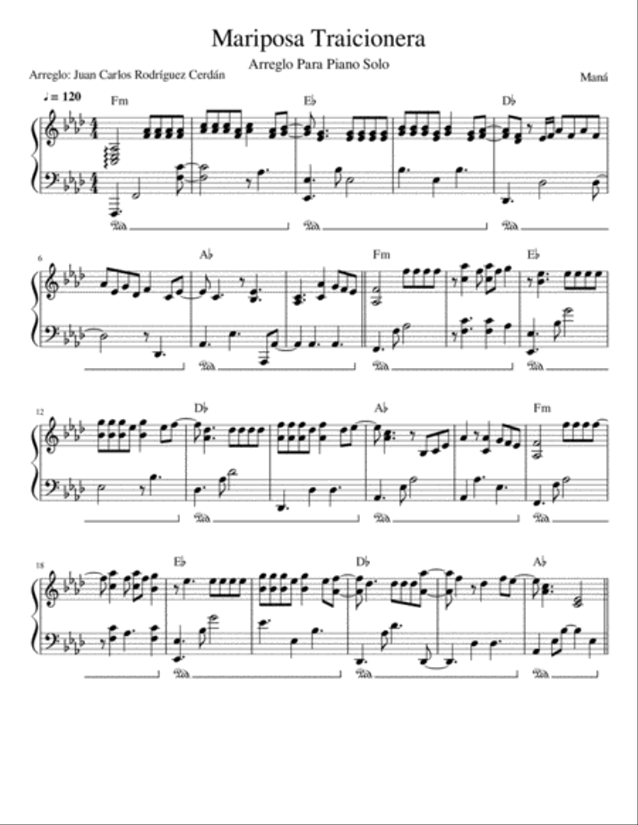 Mariposa Traicionera Piano Solo scores gallery preview page 1