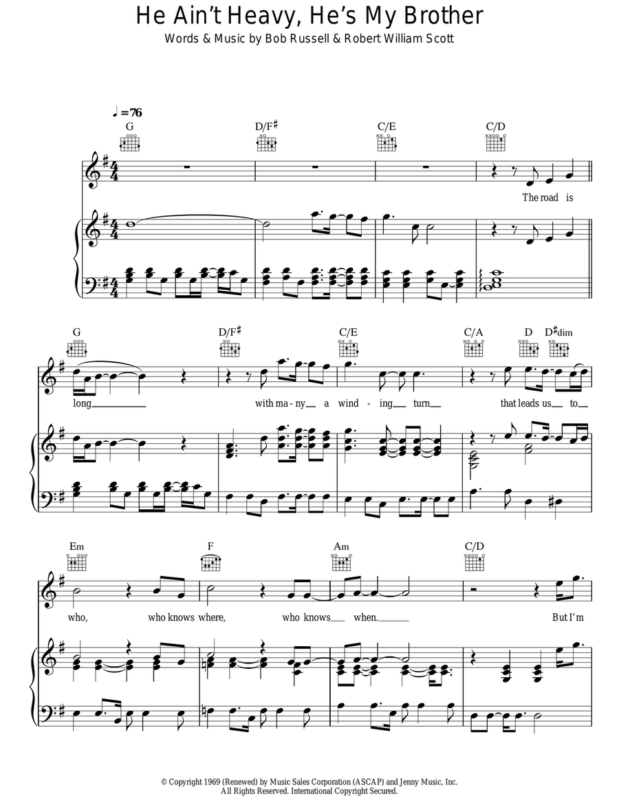He Ain't Heavy, He's My Brother Acoustic Guitar scores gallery preview page 1
