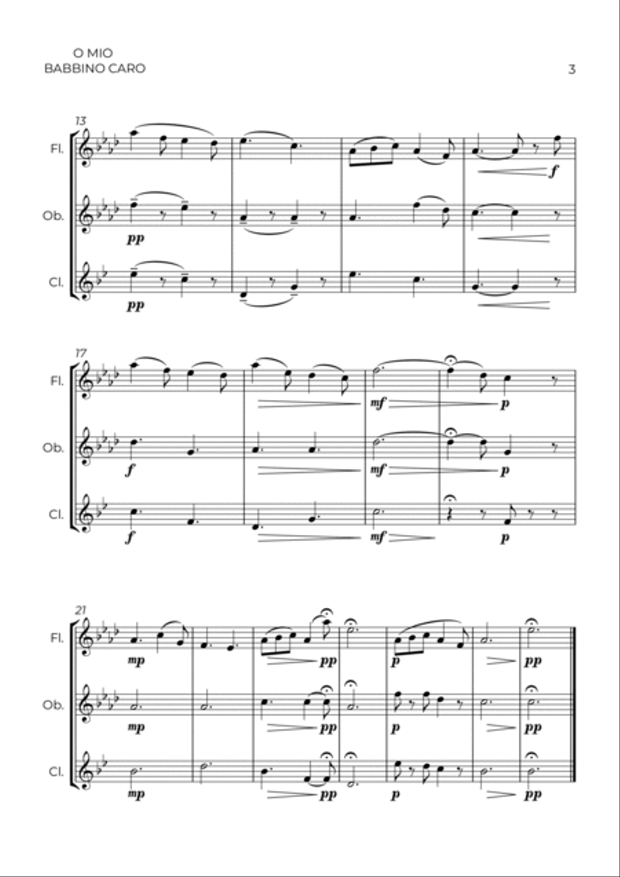 O MIO BABBINO CARO - WIND TRIO (FLUTE, OBOE & CLARINET) Woodwind Trio scores gallery preview page 3