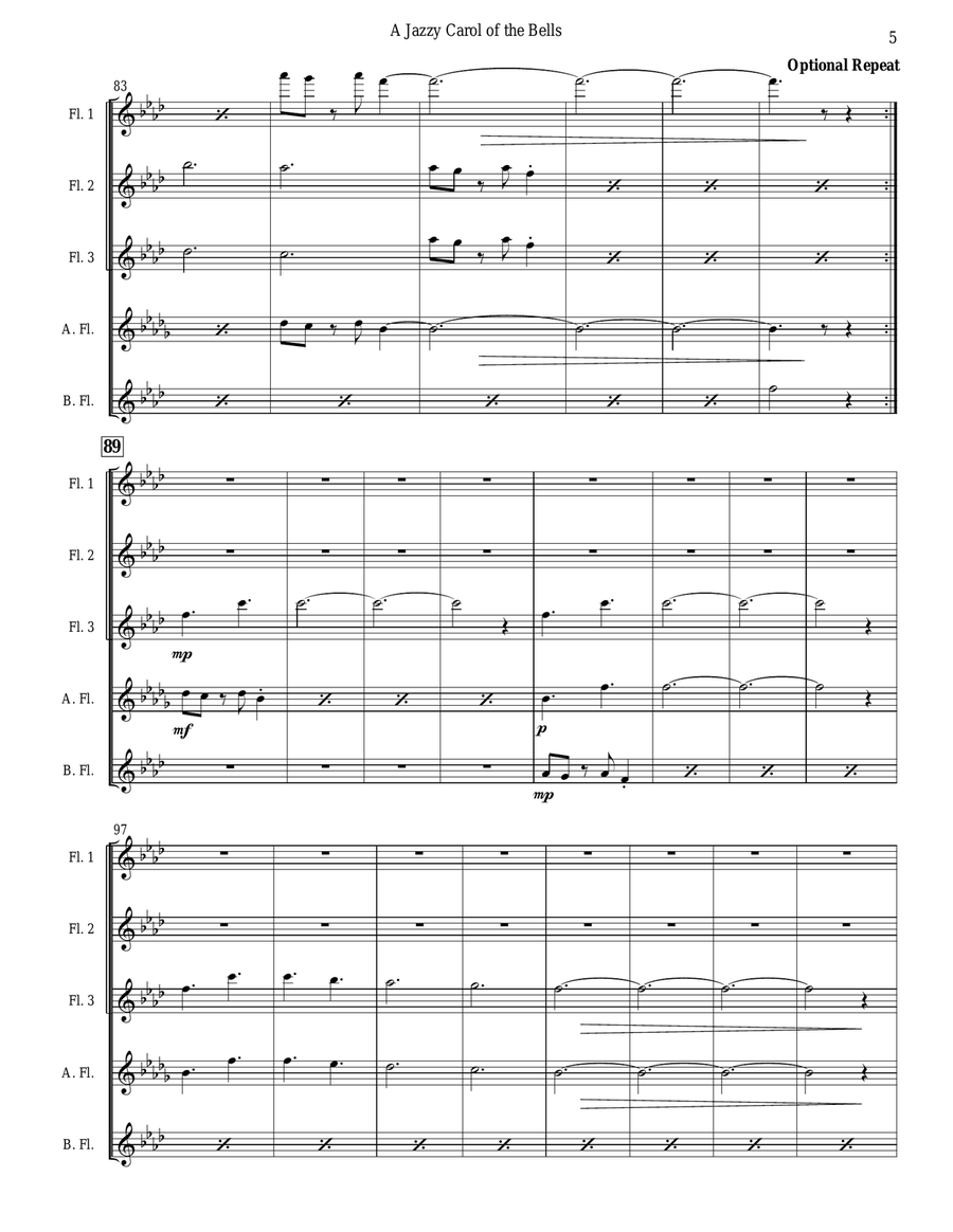 Carol of the Bells (Jazz Waltz for Flute Choir) Flute Choir scores gallery preview page 5