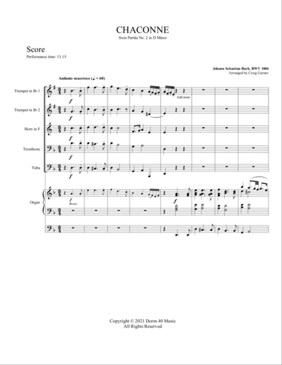 Chaconne (for Brass Quintet and Organ) Brass Ensemble scores gallery preview page 2