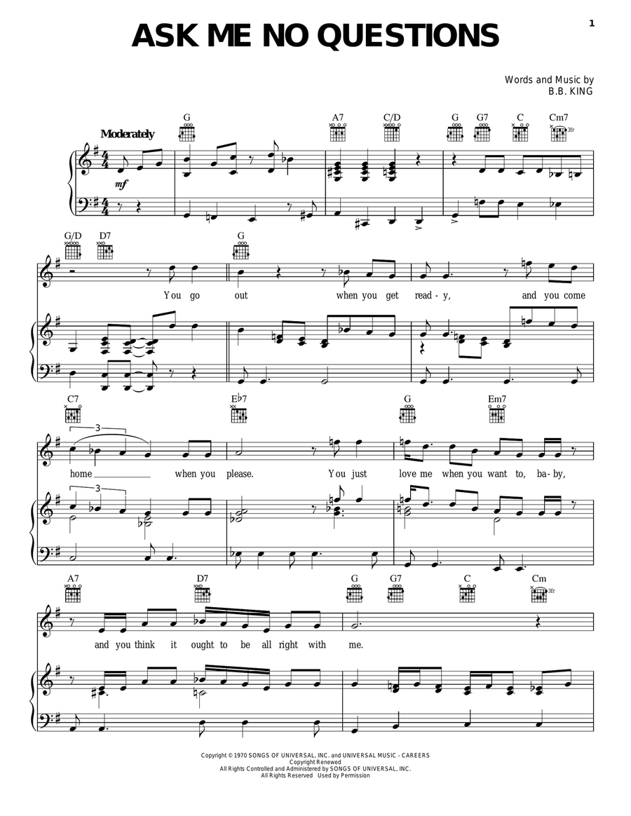 Ask Me No Questions Piano, Vocal, Guitar scores gallery preview page 1
