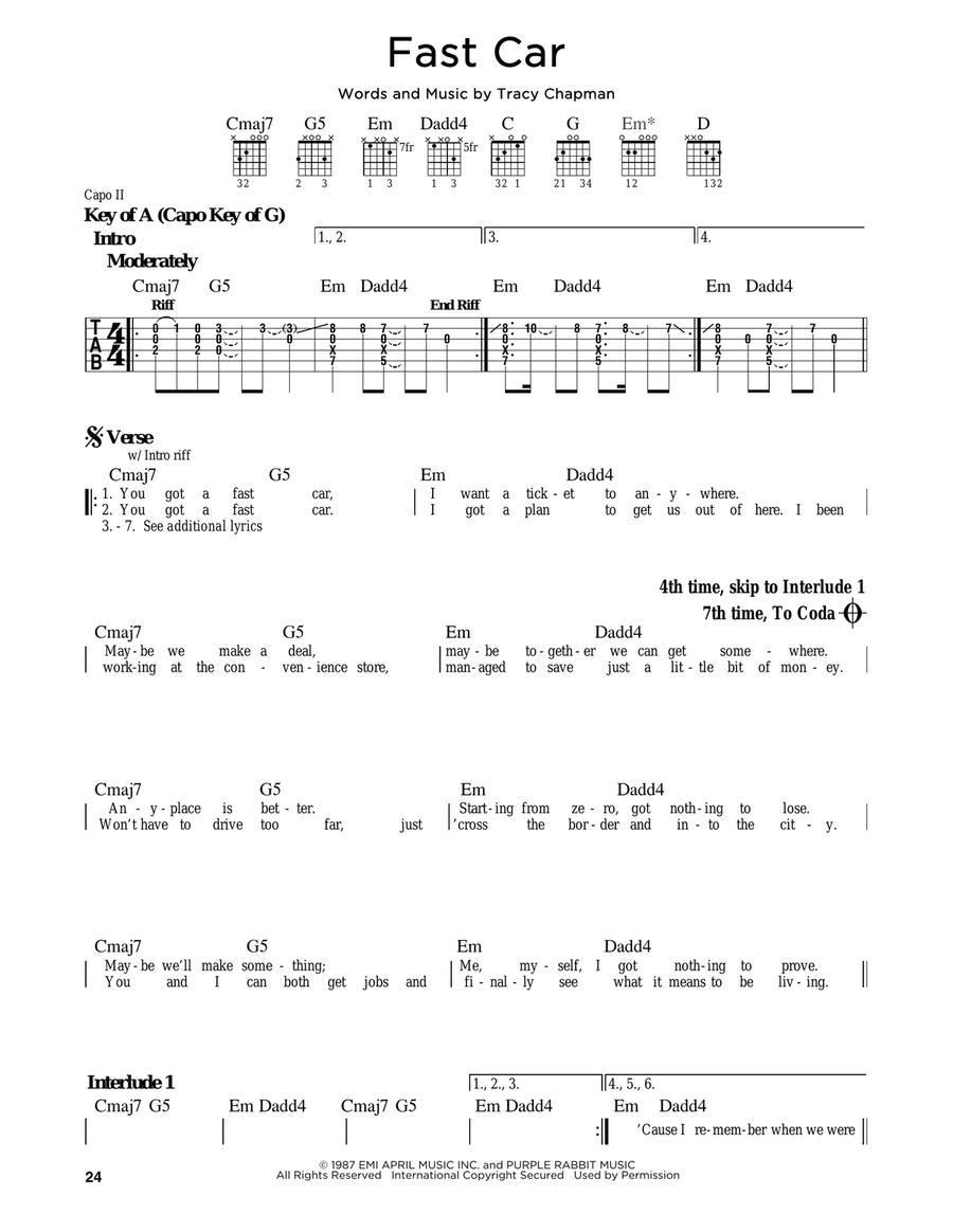 Fast Car Fast Car Guitar scores gallery preview page 1