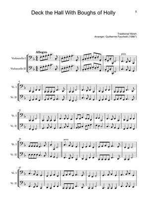 Traditional Welsh - Deck the Hall With Boughs of Holly. For Violoncello Duet. Score and Parts
