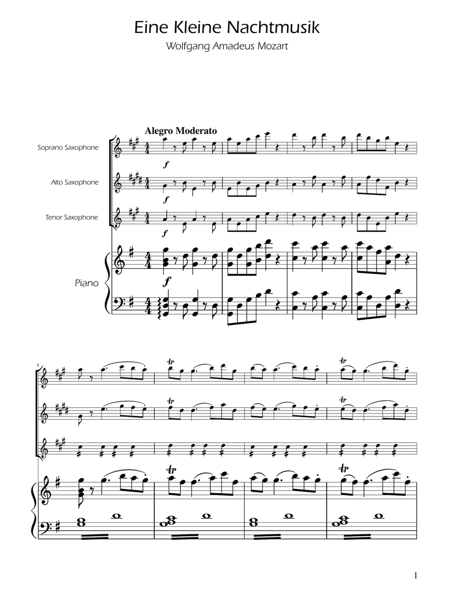 Mozart: Eine Kleine Nachtmusik (K.525) - Sax SAT