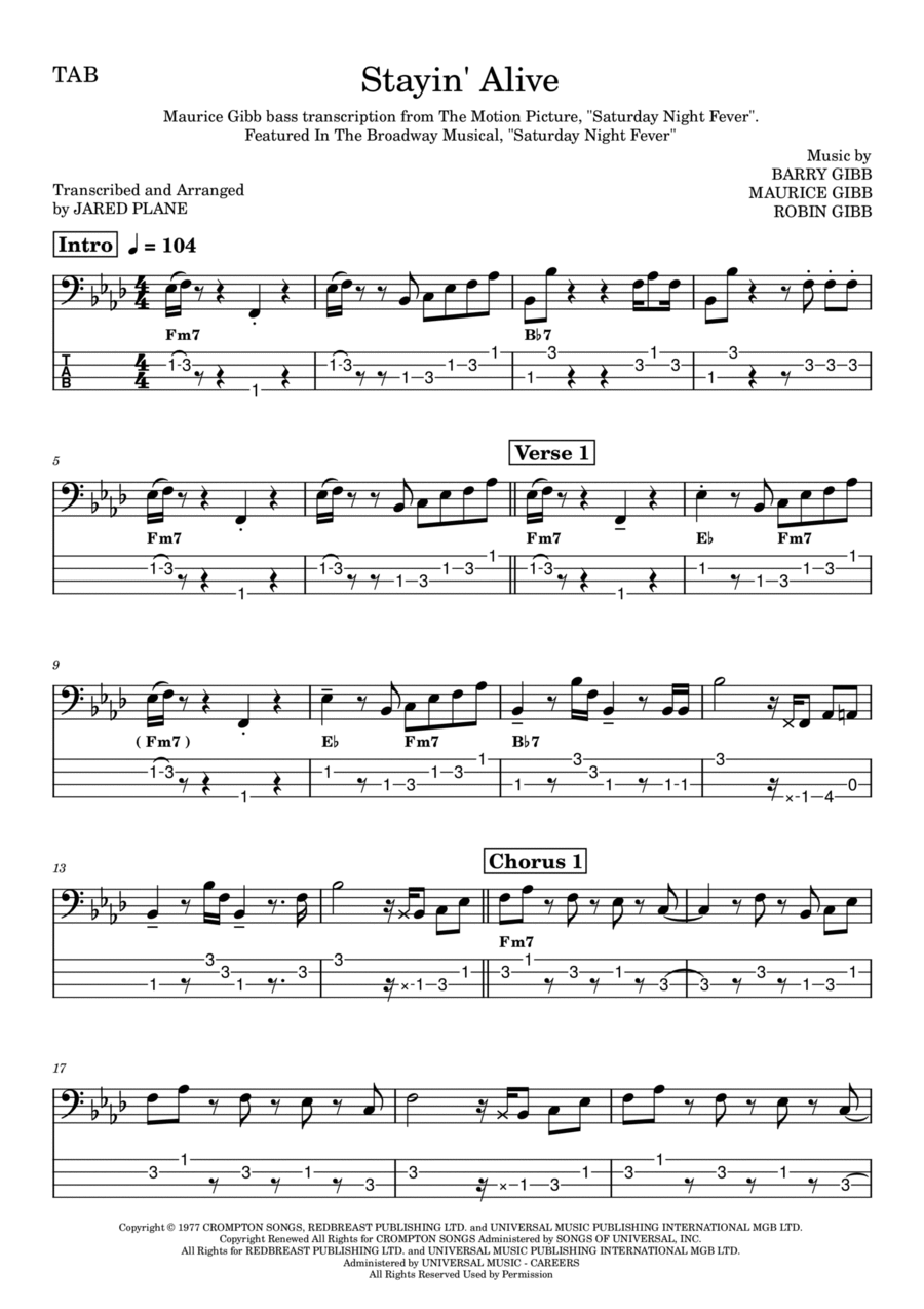 Stayin' Alive Stayin' Alive Guitar Tablature scores gallery preview page 1