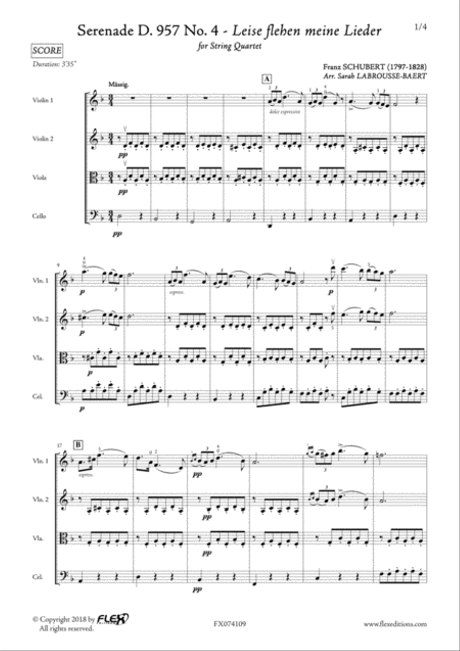 Serenade D. 957 No. 4 - Leise flehen meine Lieder String Quartet scores gallery preview page 3