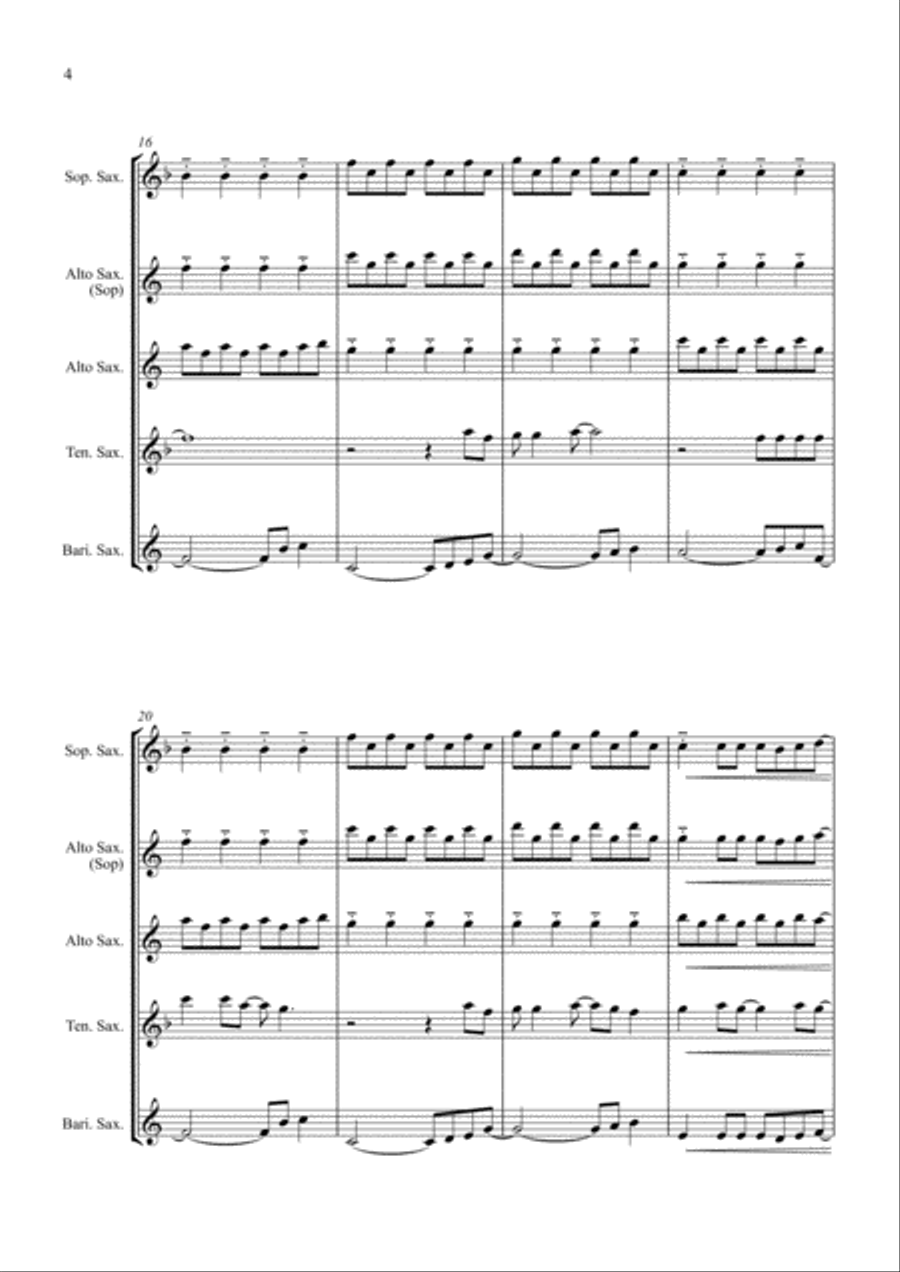 Don't Stop Believin' Saxophone Quartet scores gallery preview page 4