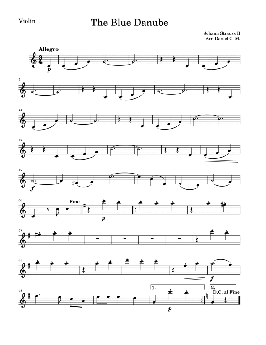 The Blue Danube for violin and piano (easy) Violin Solo scores gallery preview page 1