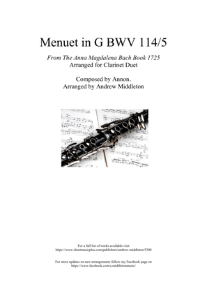 Book cover for Menuet in G arranged for Clarinet Duet